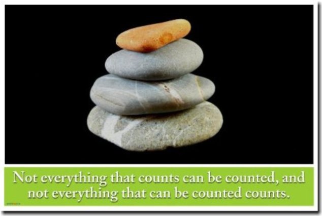 Not everything that counts can be counted, and not everything that can be counted counts. (Sign hanging in Einstein's office at Princeton